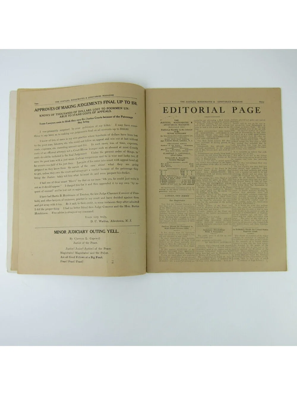 Justices Magistrates & Constables Magazine Ohio July - August 1922 Antique RARE